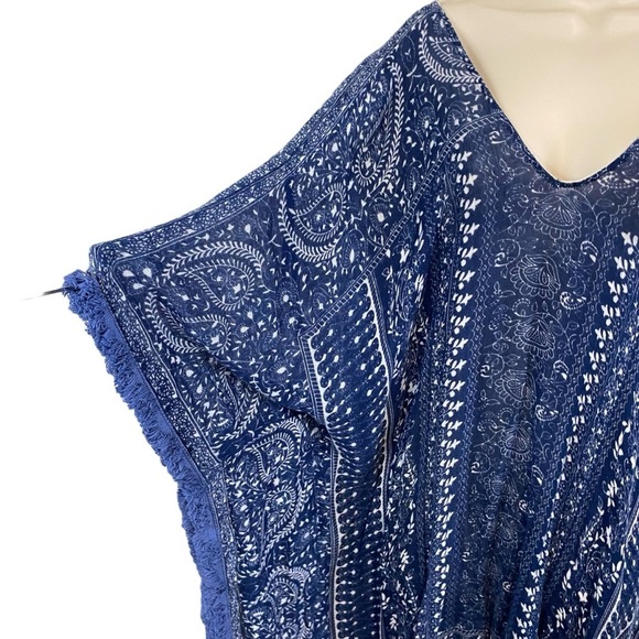 Anthropologie - Blue/Cream Fringed Caftan - O/S - Picture 8 of 11